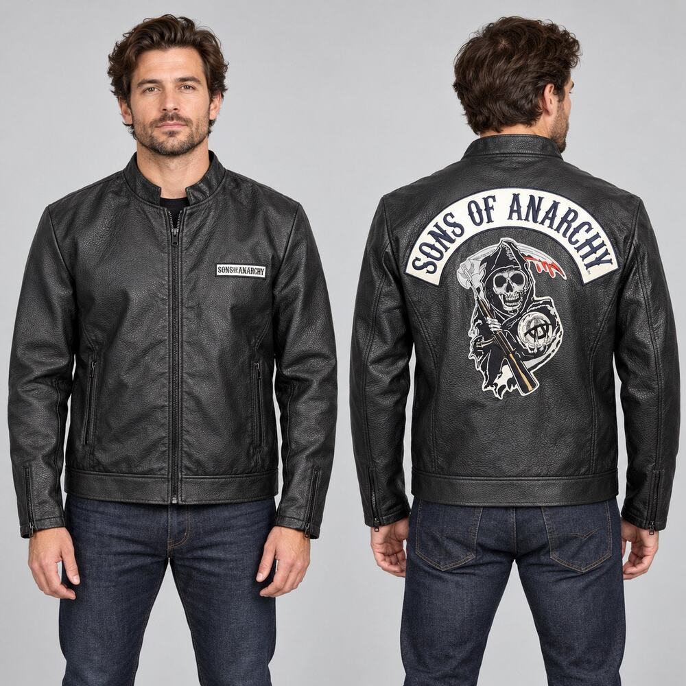Sons Of Anarchy XL Black Faux Leather Biker Jacket 2013 Piston Clothing